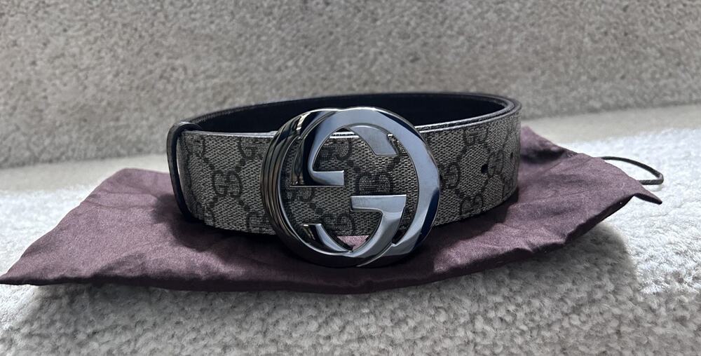 AUTHENTIC GUCCI INTERLOCKING G BUCKLE BELT GG SUPREME CANVAS 100 40 (fits 34-36)